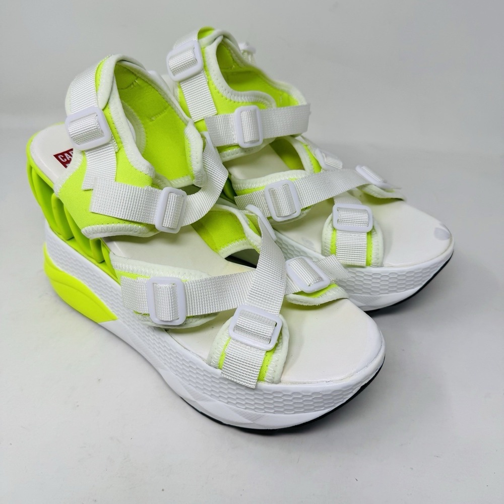 Cape Robbin Lemon Drop‎ Geometric White &Neon Yellow Platform Sandals Size 10 - Picture 2 of 11